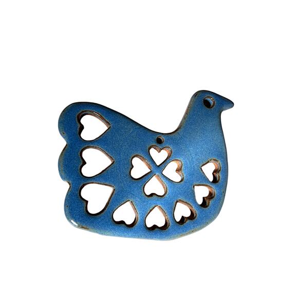 Blue Dove Partridge Hearts Terra Cotta Pottery Trivet - Picture 2 of 5